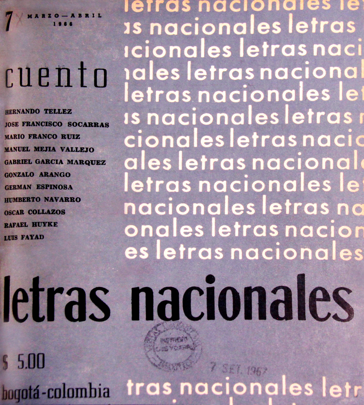 Cubierta de la revista Letras Nacionales, n.º 7 (marzo-abril, 1966).
