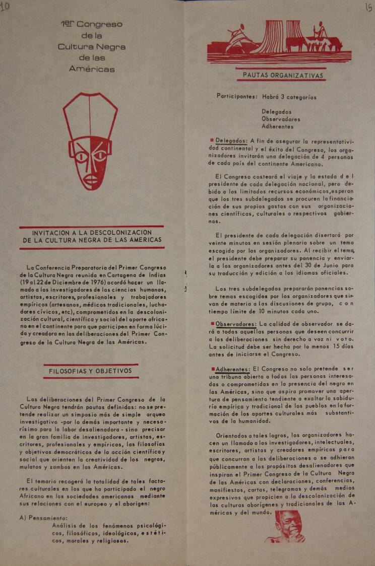 Plegable del Primer Congreso de la Cultura Negra de las Américas