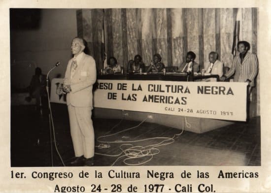 Mesa principal del Primer Congreso de la Cultura Negra de las Américas realizado, entre el 24 y 28 de agosto de 1977, en Cali, Valle del Cauca. 