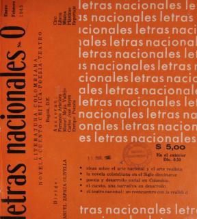 Cubierta de Letras Nacionales n.º 0 (enero-febrero, 1965), revista de lanzamiento del proyecto editorial de Manuel Zapata Olivella dedicado a autores jóvenes y consagrados, más allá de sus regiones de origen. 