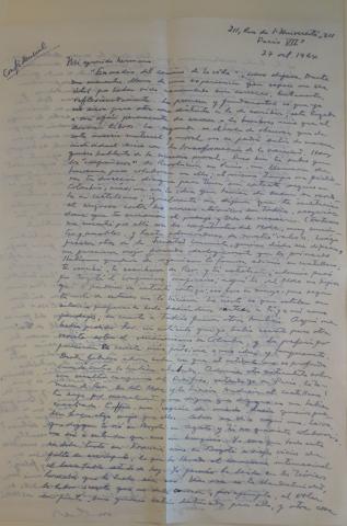 Carta del escritor Arnoldo Palacios a Manuel Zapata Olivella, París, 27 de octubre de 1964.