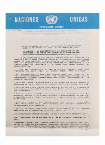 Boletín de prensa de Naciones Unidas